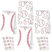24 Pcs Baseball Gift Bags Baseball Team Party Favor Bags Baseball Sport Candy Treat Party Bags Baseball Goodie Snack Bags with Baseball Stickers for Kids Birthday Party Favor Decor Supplies (White)