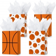 16 Pieces Basketball Gift Bags with Tissue Paper Basketball Party Favor Bags with Handles Basketball Goodie Bags Basketball Treat Bags for Kids Basketball Theme Party, Birthday Party, Sports Party