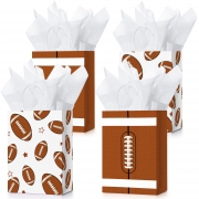 16 Pieces Football Gift Bags with Tissue Paper Football Party Bags with Handles Football Goodie Bags for Kids Sports Theme, Birthday Party, Football Theme Event Gift Bag, Sports Party